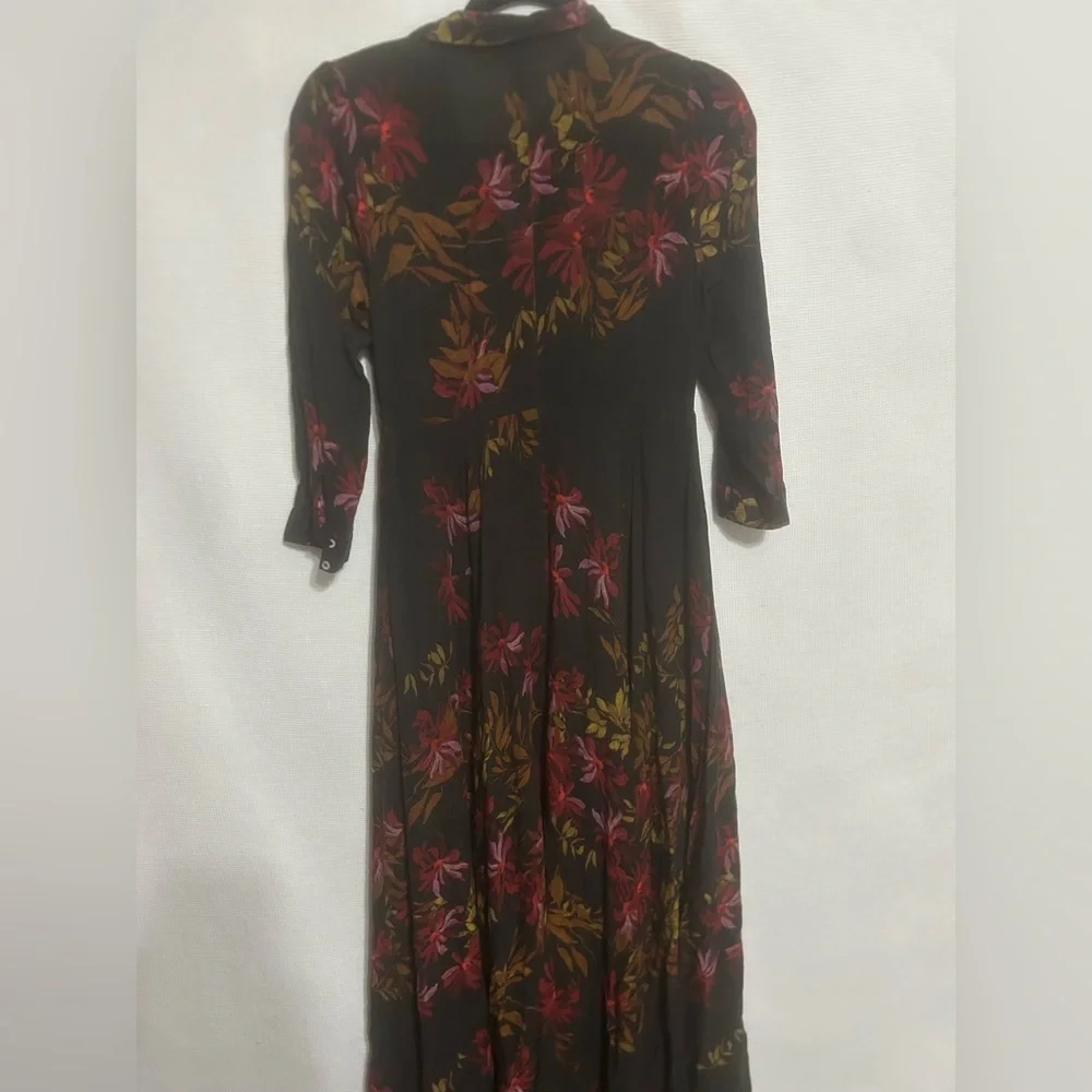 Rare Free People After The Storm Black Red Floral Print Boho Maxi Shirt Dress 4
